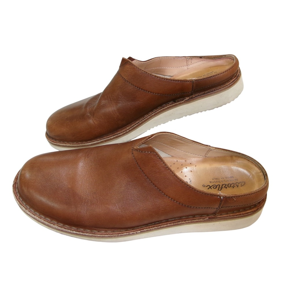 Astorflex Men's Tan Brown Leather Mules Italy Slip On Clog Shoes US 9 / EU 43